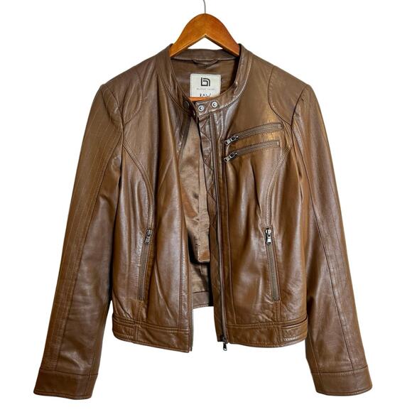 Vintage Y2K Blanc Noir Raw Leather Brown Motorcycle Full Zip Jacket Medium - Picture 7 of 12